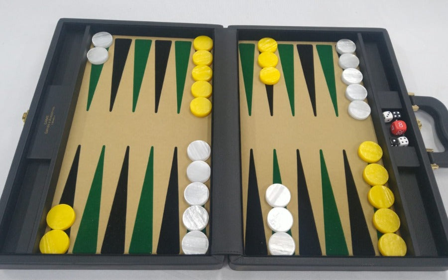Jogo de Gamão Standard - Cód. ST-19AM/BR - Bege x Preto/Verde