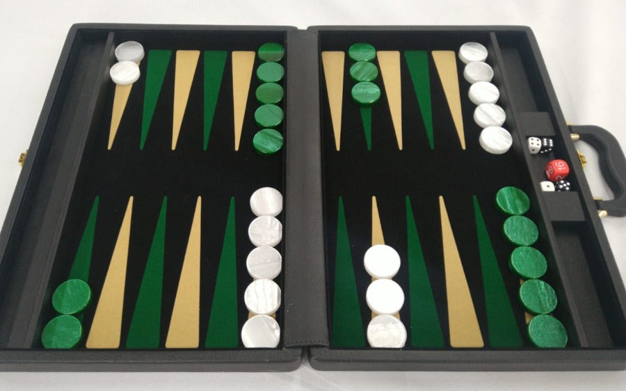 Jogo de Gamão Standard - Cod. ST-20VD/BR - Preto x Verde/Bege